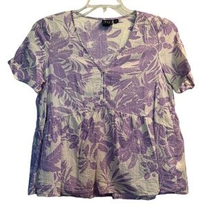 Women’s Gap Peplum Floral Short Sleeve Cotton Blouse in Lilac and White Sz XS